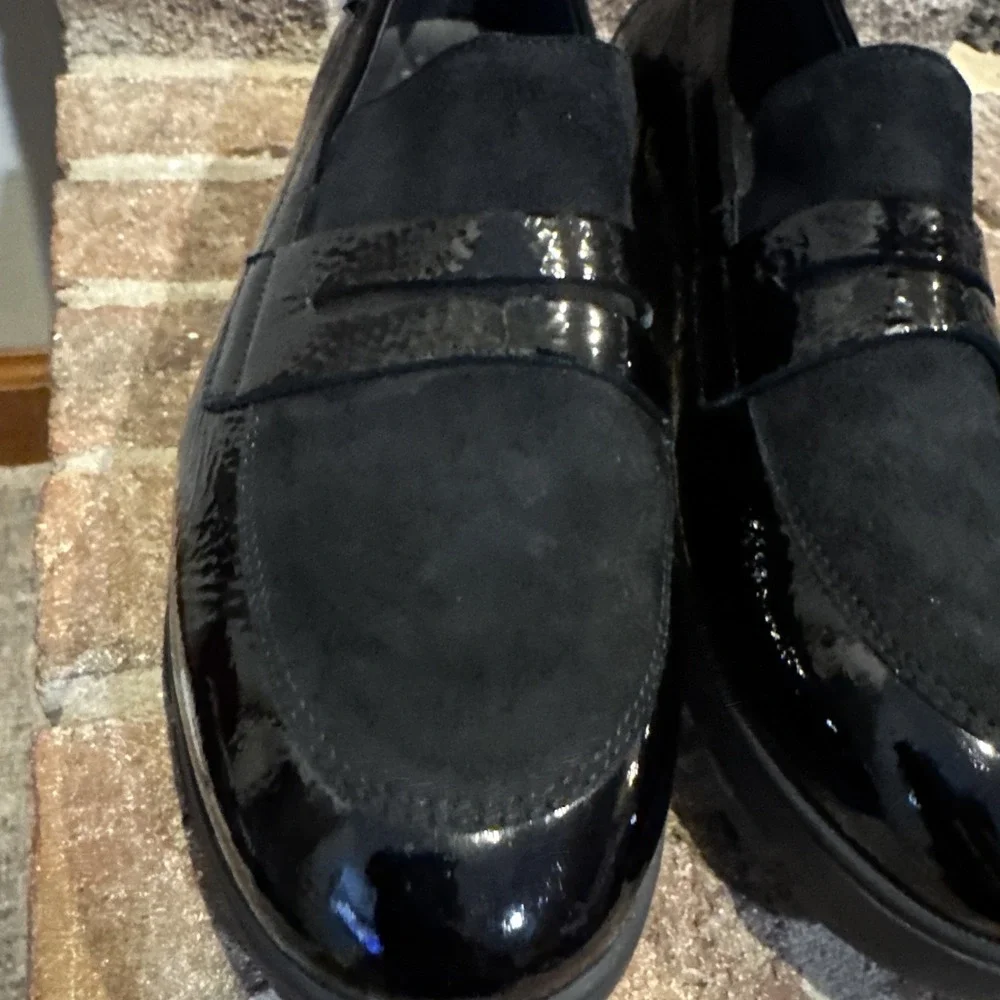 Memphisto Womens Black Carima Crinkle Patent Leather Penny Loafers Size 9.5 #356